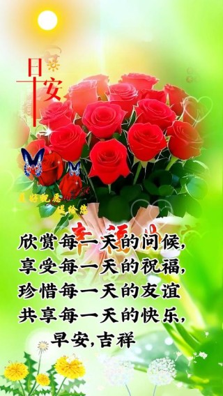 温馨祝福语：思念如绿意，问候映彩虹，友谊的永恒之光。