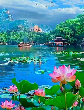 莲花三月湖上游