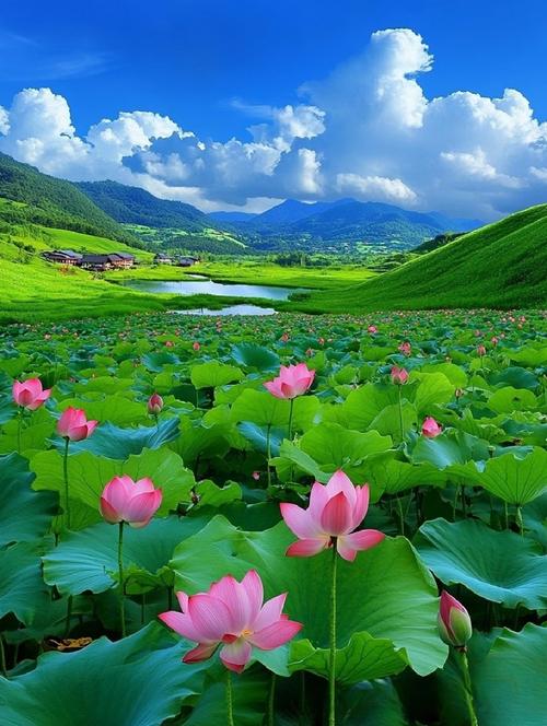 荷塘千里绿映红，荷花盛开永相伴  第1张
