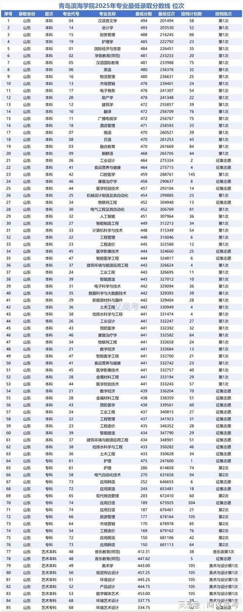 青岛滨海学院近三年录取分数线及位次表(2024-2022历年对比) 第1张 青岛滨海学院近三年录取分数线及位次表(2024-2022历年对比) 第1张